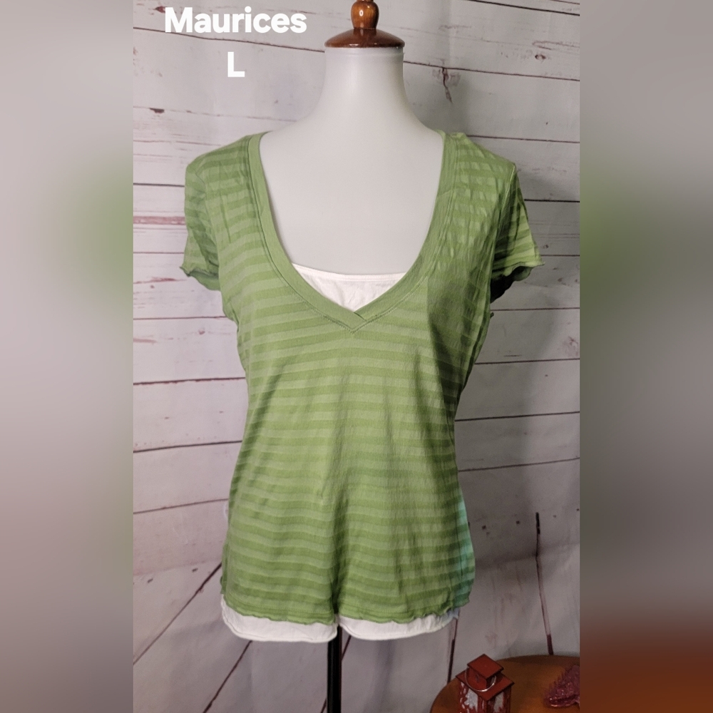 Maurices Green Striped Women's Top